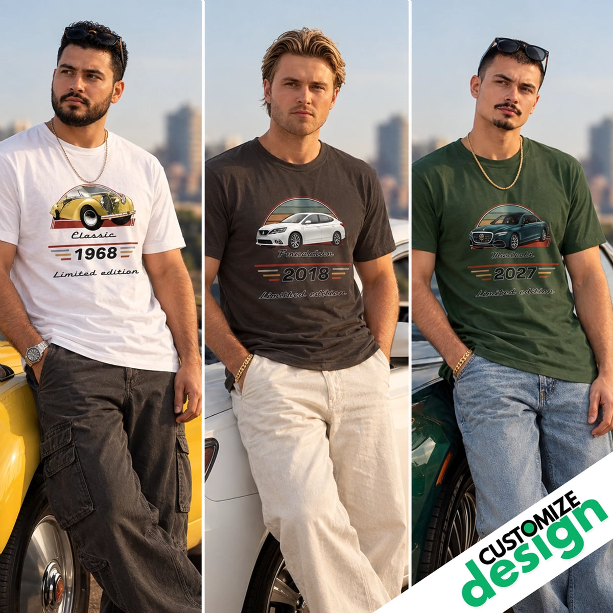 Custom Car T-Shirt with Your Photo, Year & Text – Personalized Gift for Car Lovers