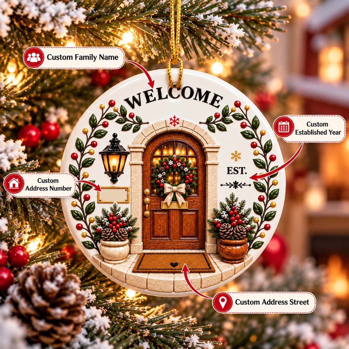 Personalized Ceramic 3D Relief Ornament, Custom New Home Christmas Ornament, House Number Keepsake, First Home Housewarming Gift