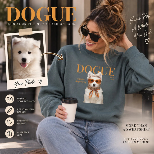 Custom Dog Sweatshirt from Photo, Dogue Concept Crewneck, Personalized Dog Portrait Sweatshirt, Gift for Dog Lovers Hover Image