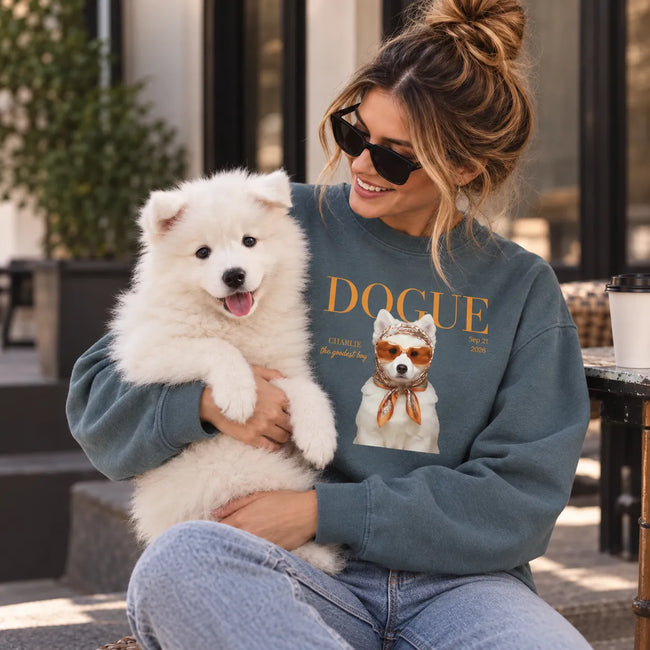 Custom Dog Sweatshirt from Photo, Dogue Concept Crewneck, Personalized Dog Portrait Sweatshirt, Gift for Dog Lovers Main Image