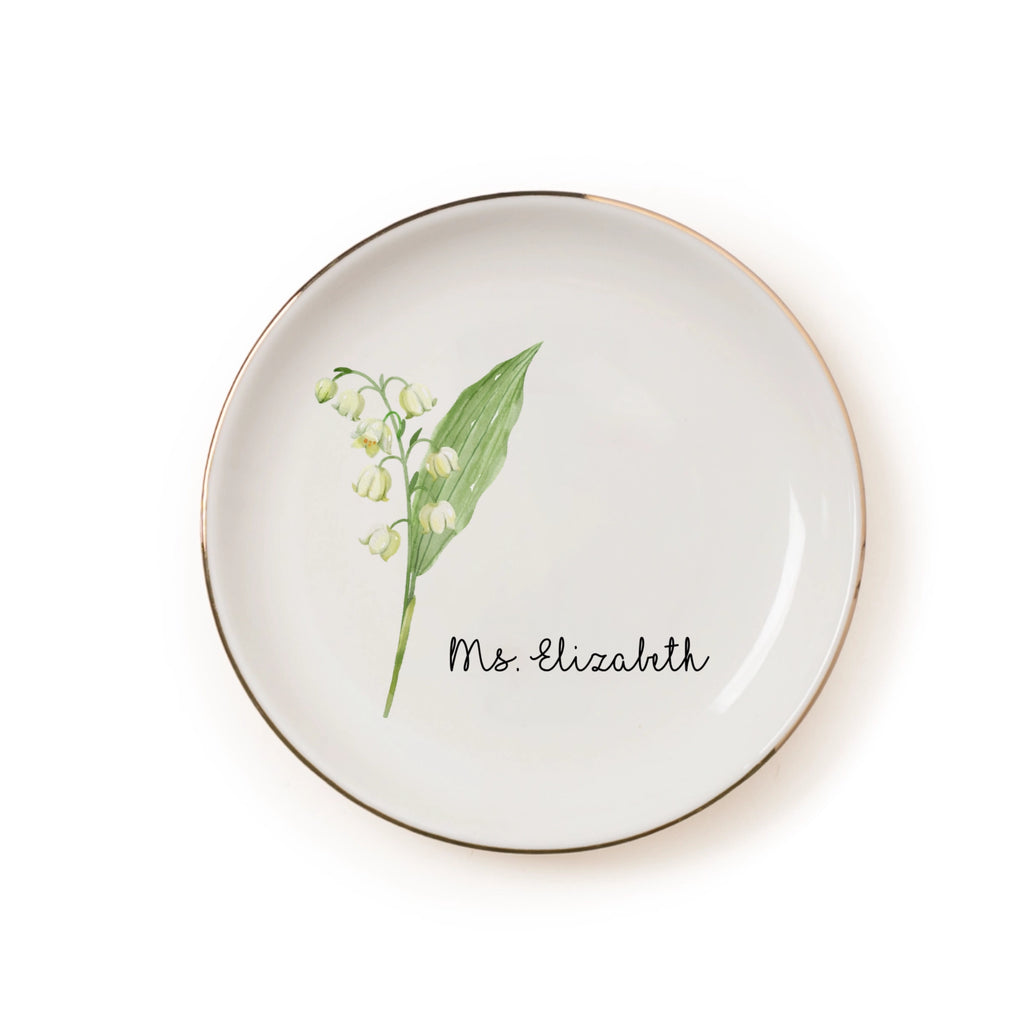 Personalized Jewelry Dish with Birth Flower & Custom Name
