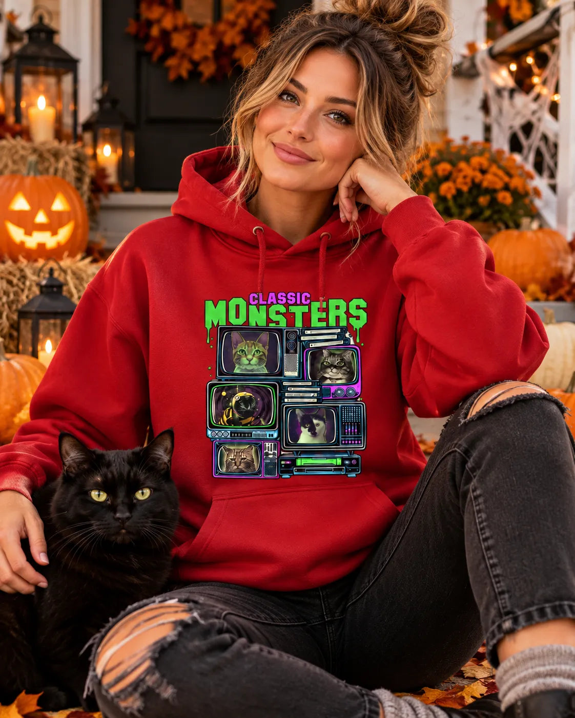 Custom Pet Halloween Hoodie – Personalized Dog & Cat Photo Hoodie, Spooky Season Gift for Pet Lovers