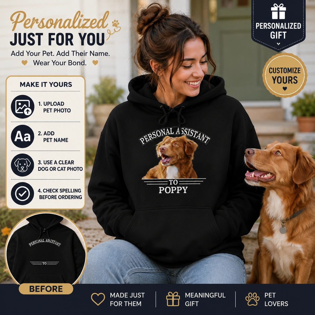 Custom Pet Hoodie, Pet Photo Hoodie, Pet Name Hoodie, Pet Lover Gift