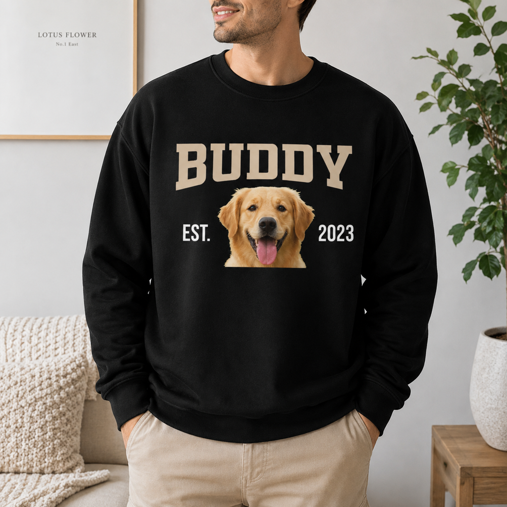 Personalized Pet Photo Crewneck Sweatshirt, Custom Pet Sweatshirt with Pet Name and Year