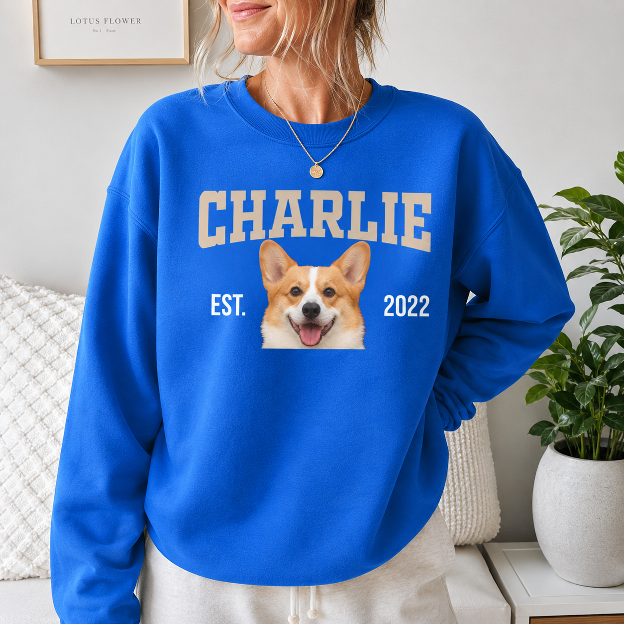 Personalized Pet Photo Crewneck Sweatshirt, Custom Pet Sweatshirt with Pet Name and Year