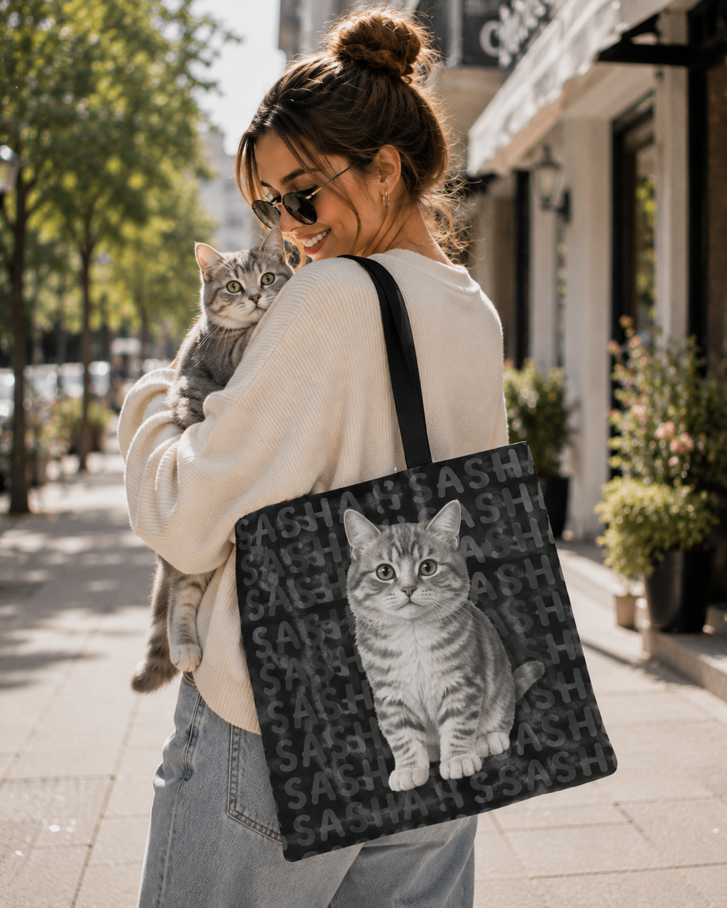 Custom Pet Portrait & Name Watercolor Style - Personalized Lined Tote Bag