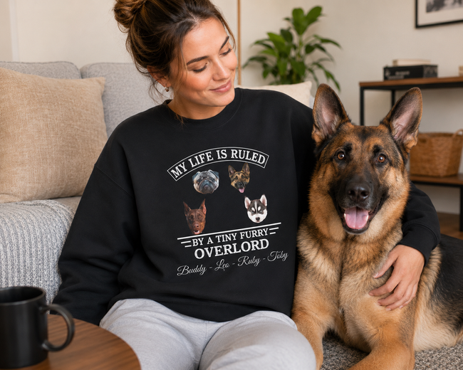 Custom Pet Sweatshirt – Personalized Dog & Cat Photo Crewneck, Custom Names & Quote, 1–5 Pet Portraits Main Image