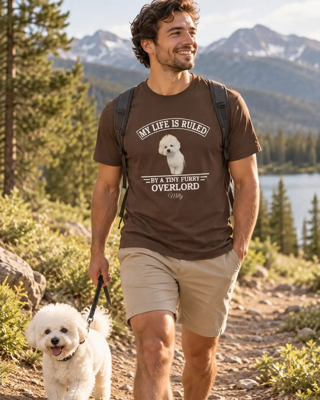 Custom Pet T-Shirt with Dog or Cat Photo, Personalized Pet Name Tee, My Life Is Ruled by a Tiny Furry Overlord Design