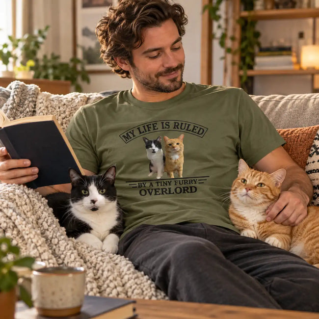Custom Pet T-Shirt with Dog or Cat Photo, Personalized Pet Name Tee, My Life Is Ruled by a Tiny Furry Overlord Design Main Image