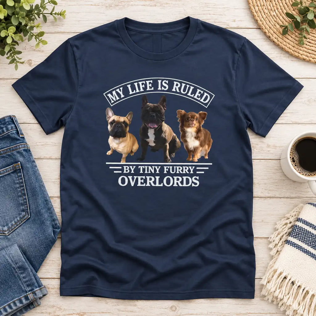 Custom Pet T-Shirt with Dog or Cat Photo, Personalized Pet Name Tee, My Life Is Ruled by a Tiny Furry Overlord Design