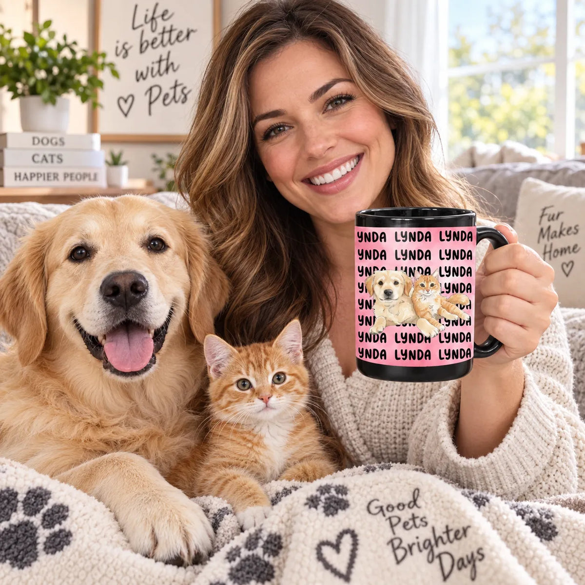 Custom Photo Mug – Personalized Pet Portrait & Name, Watercolor Style, 15oz Ceramic Mug, Gift for Pet Lovers