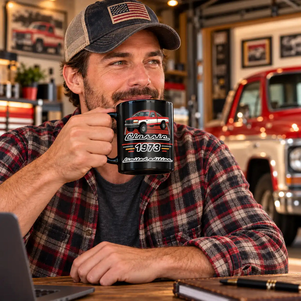 Custom Vintage Car Lover Coffee Mug, Retro Classic Car Design, Personalized Year, Ceramic Cup for Father's Day (15oz)