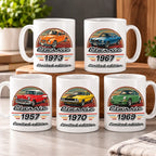 Custom Vintage Car Lover Coffee Mug, Retro Classic Car Design, Personalized Year, Ceramic Cup for Father's Day (15oz)