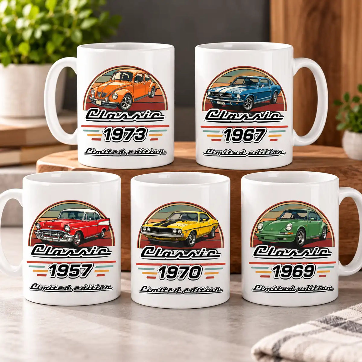 Custom Vintage Car Lover Coffee Mug, Retro Classic Car Design, Personalized Year, Ceramic Cup for Father's Day (15oz)