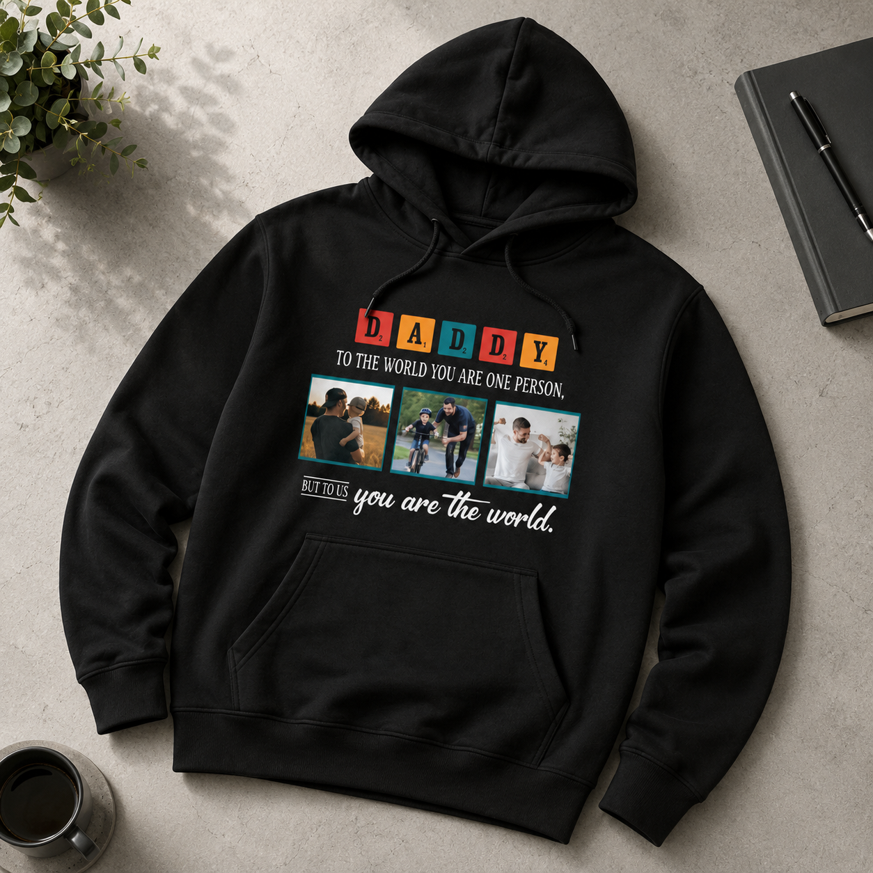 Daddy Personalized Custom Photo Unisex Hoodie – Father’s Day Family Photo Gift With 3 Pictures