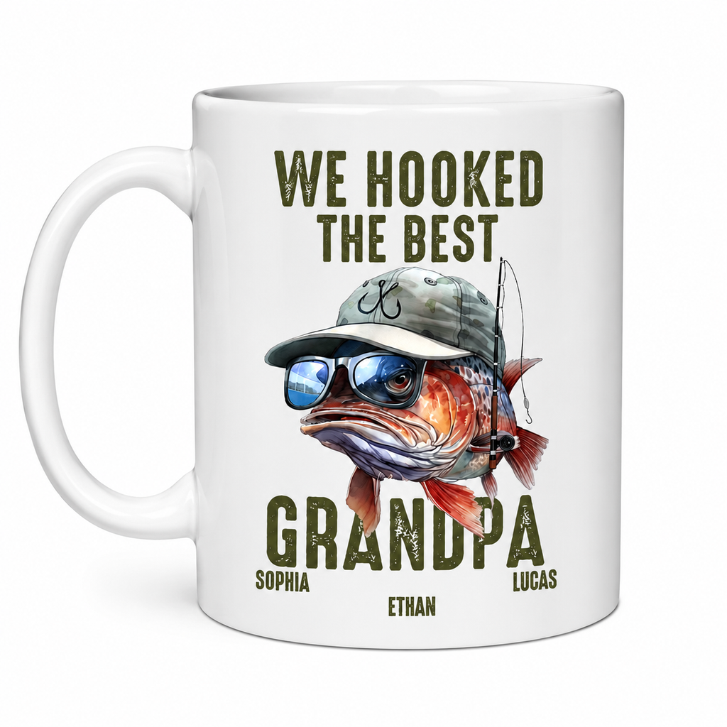 We Hooked The Best Dad Personalized Fishing Mug for Dad with Kids' Names