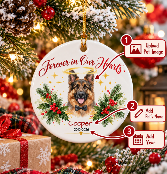 Pet Memorial Christmas Ornament from Photo, Personalized Dog Cat Loss Ornament with Name, Custom Watercolor Style Sympathy Gift Hover Image
