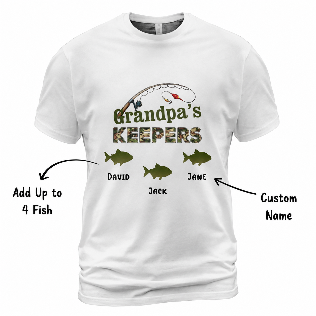 Grandpa‘s Keepers Camouflage Pattern Fishing - Personalized Shirt - Gift For Grandpa, Dad