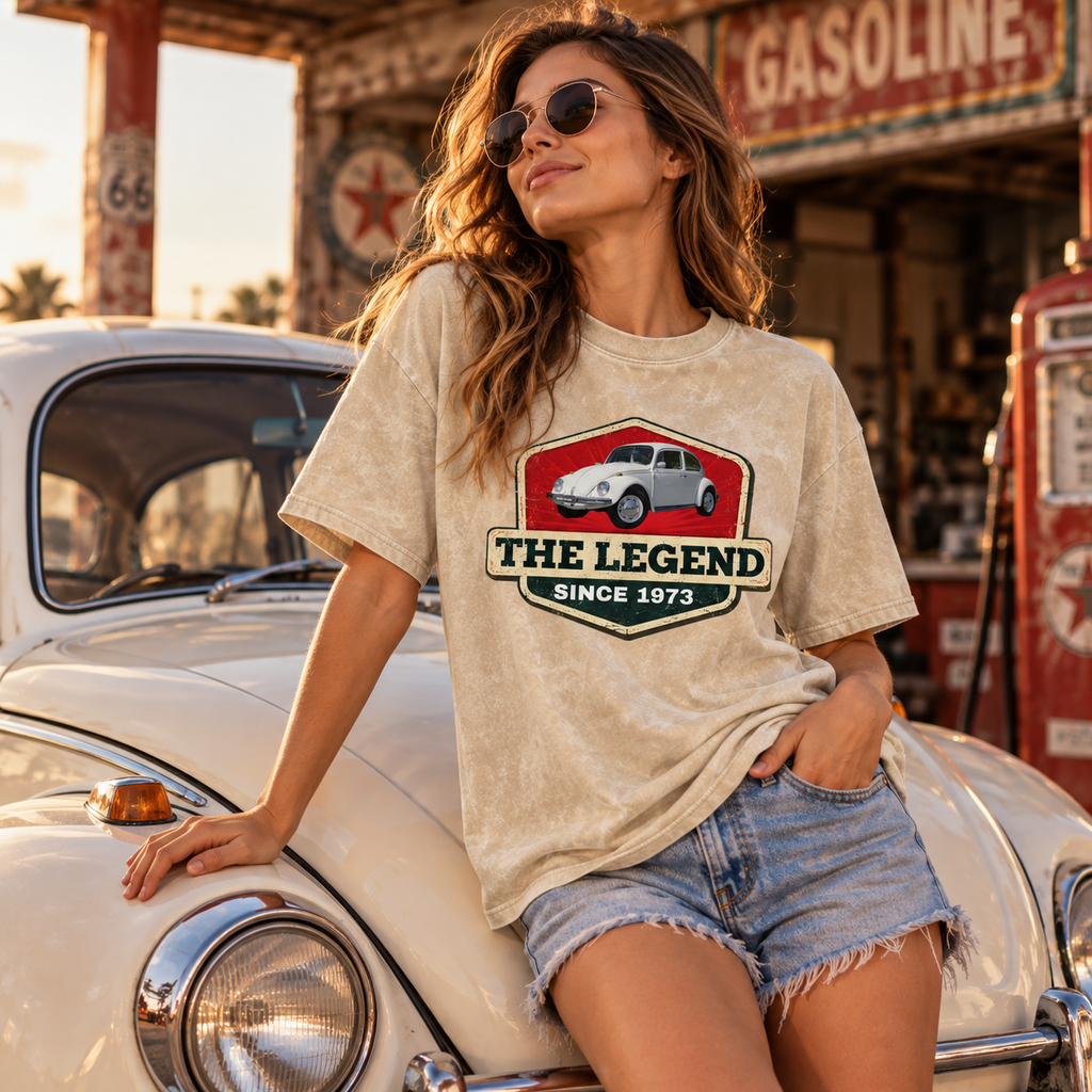 Personalized Classic Car Washed T-Shirt – Custom Car Photo & Year, The Legend Vintage Car Shirt, Gift for Car Lovers