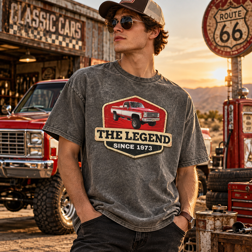 Personalized Classic Car Washed T-Shirt – Custom Car Photo & Year, The Legend Vintage Car Shirt, Gift for Car Lovers