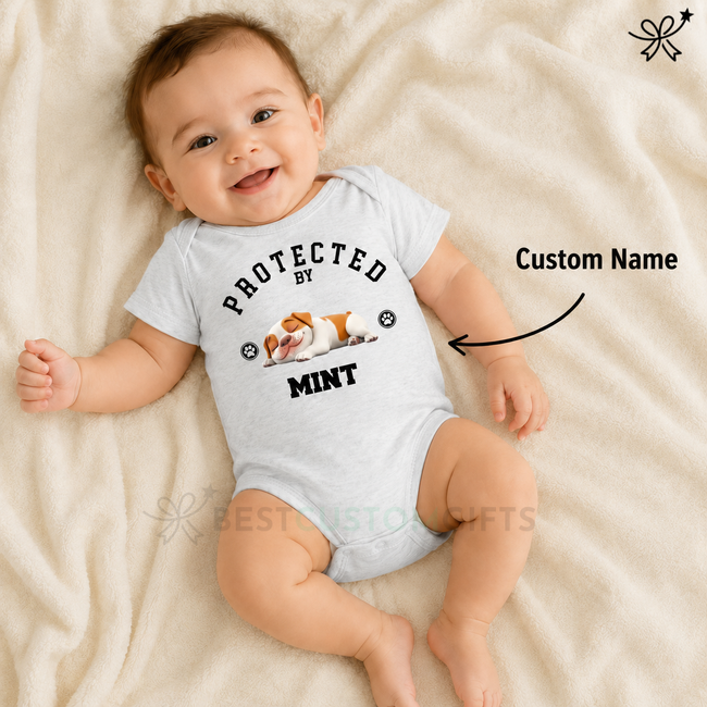 Protected By Dog New Style - Personalized Baby Onesie Hover Image
