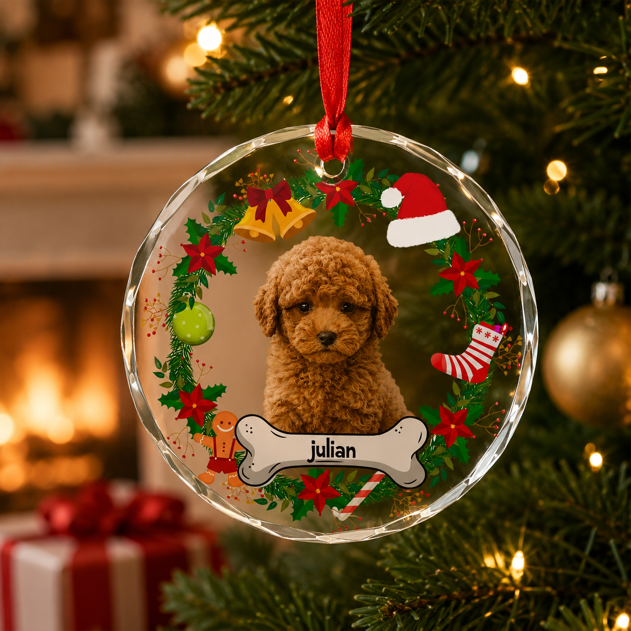 Custom Photo Dog Cat Glass Ornament - Personalized Ornament