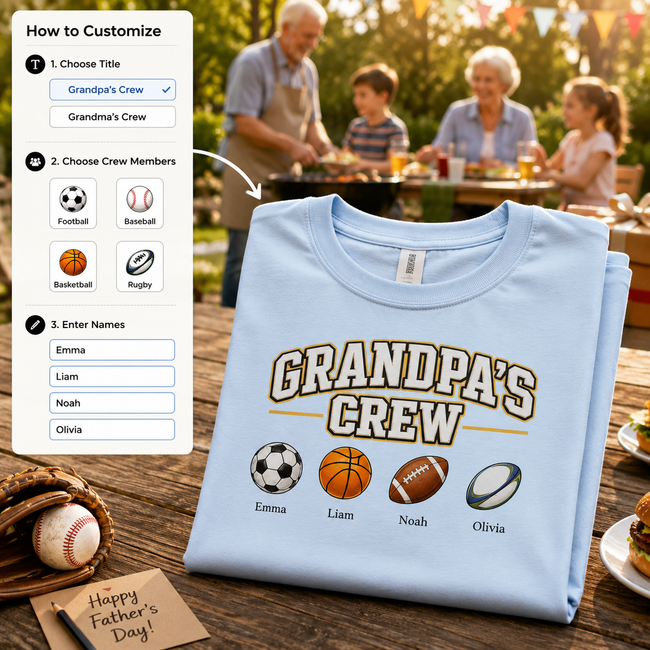 Grandpa's Crew Grandma's Crew Custom T-Shirt - Personalized Grandparent Family Tee Hover Image