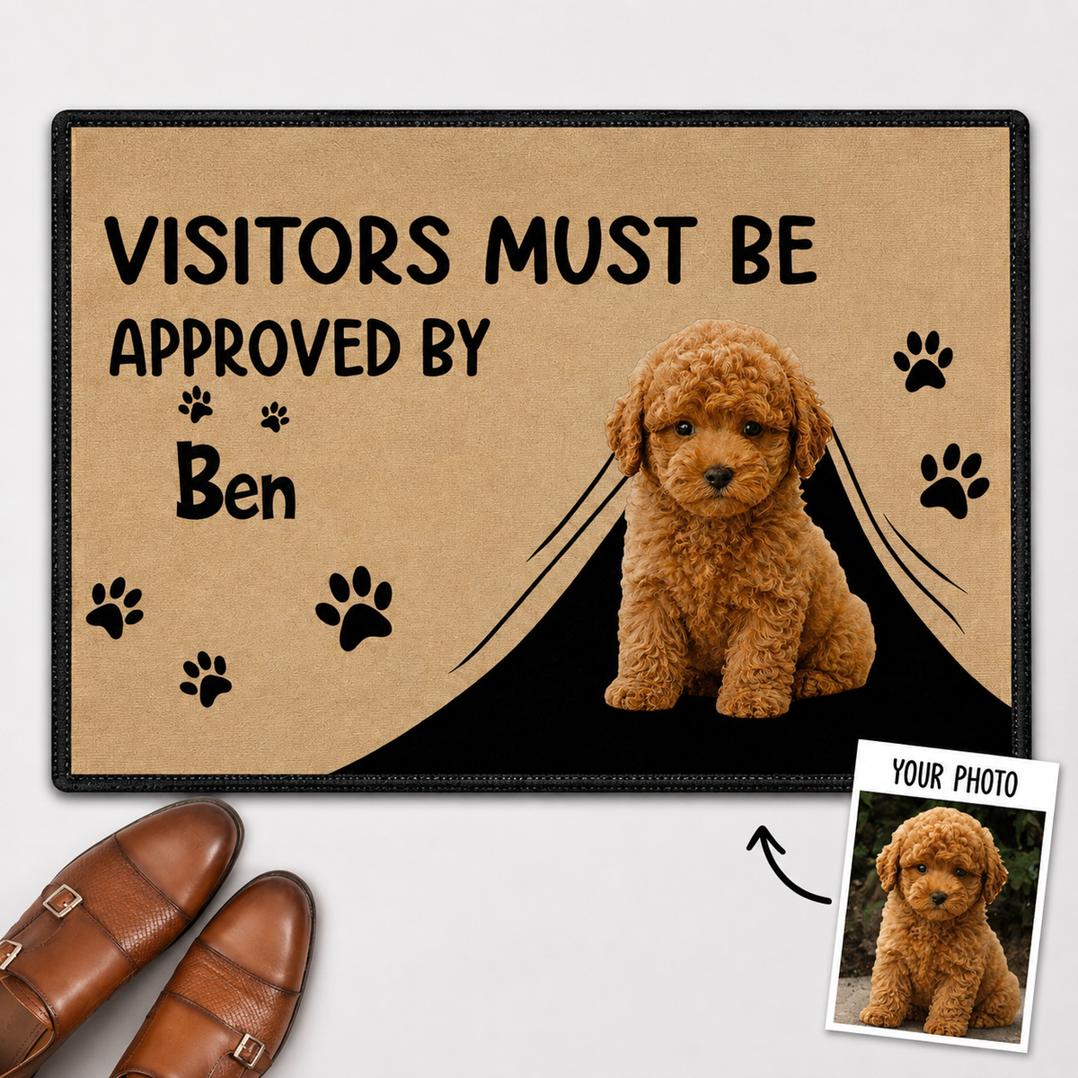 Custom Photo Visitors Must Be Approved By This Dog - Personalized Doormat