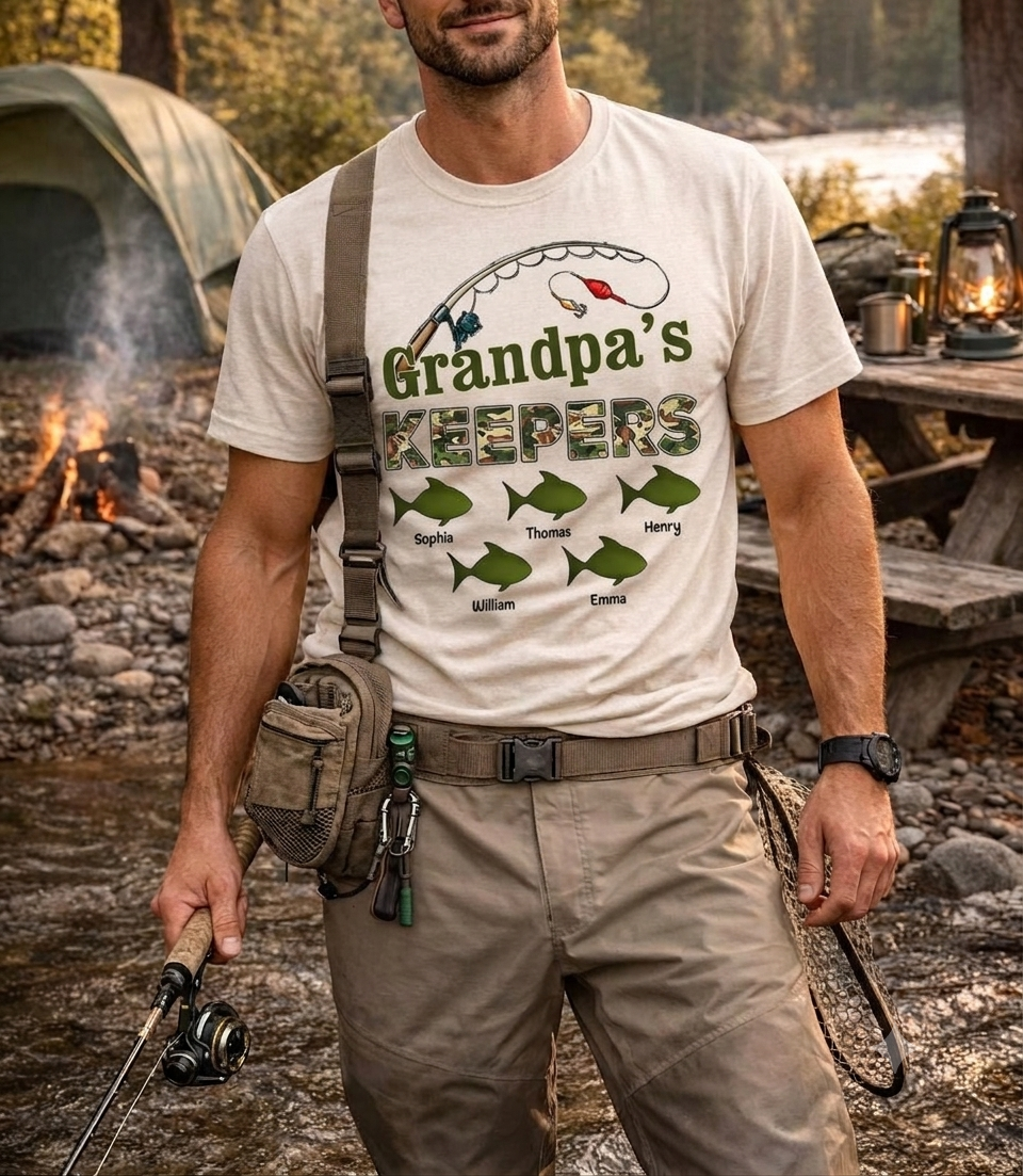 Grandpa‘s Keepers Camouflage Pattern Fishing - Personalized Shirt - Gift For Grandpa, Dad