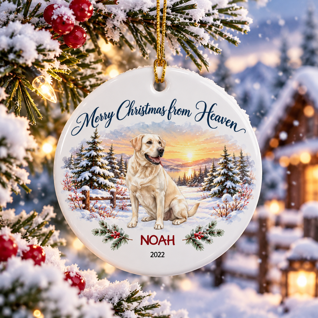 Pet Memorial Christmas Ornament from Photo, Personalized Dog Cat Loss Ornament with Name, Custom Watercolor Style Sympathy Gift