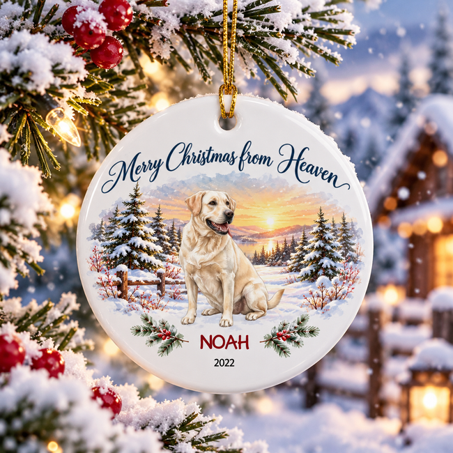 Pet Memorial Christmas Ornament from Photo, Personalized Dog Cat Loss Ornament with Name, Custom Watercolor Style Sympathy Gift Main Image
