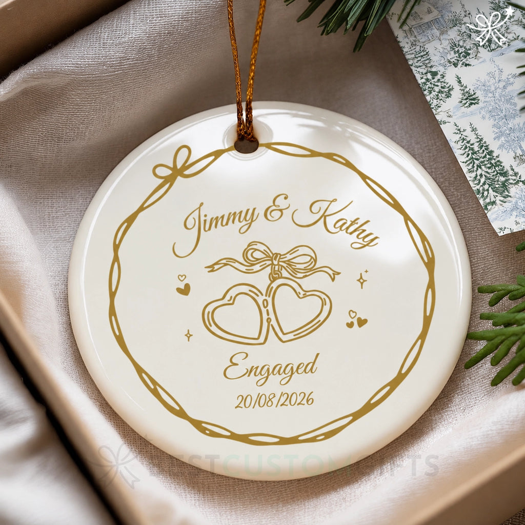 Personalized Engagement Ornament, Christmas Ornament, Personalized Christmas Ornaments- Engaged Ceramic Ornament