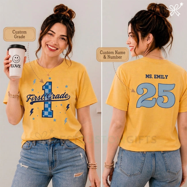 Personalized Teacher T-Shirt, Custom Grade & Name, Back To School Gift Hover Image
