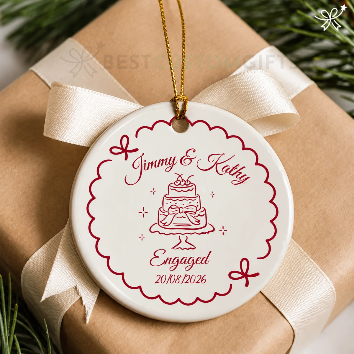 Personalized Engagement Ornament, Christmas Ornament, Personalized Christmas Ornaments- Engaged Ceramic Ornament
