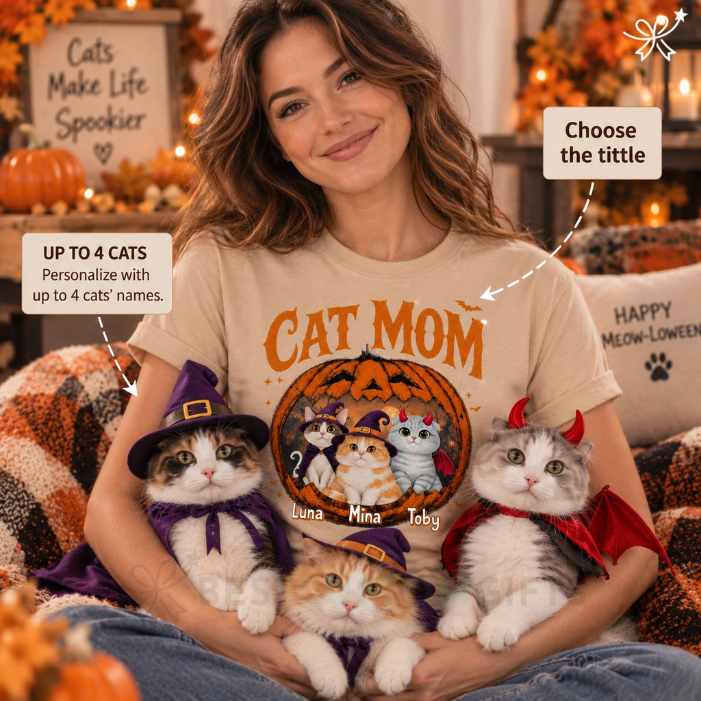 Cat Lover Gifts, Custom Pet Gifts, Personalized Pet Gifts, Pet Memorial Gifts- Pumpkin Cats Personalized Shirt