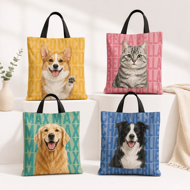 Custom Tote Bag – Personalized Pet Portrait & Name, Watercolor Style Lined Tote Bag, Gift for Pet Lovers Main Image