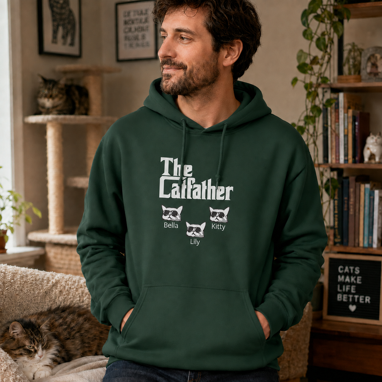 Personalized Cat Dad Unisex Hoodie – Custom Number of Cats & Cat Names Gift