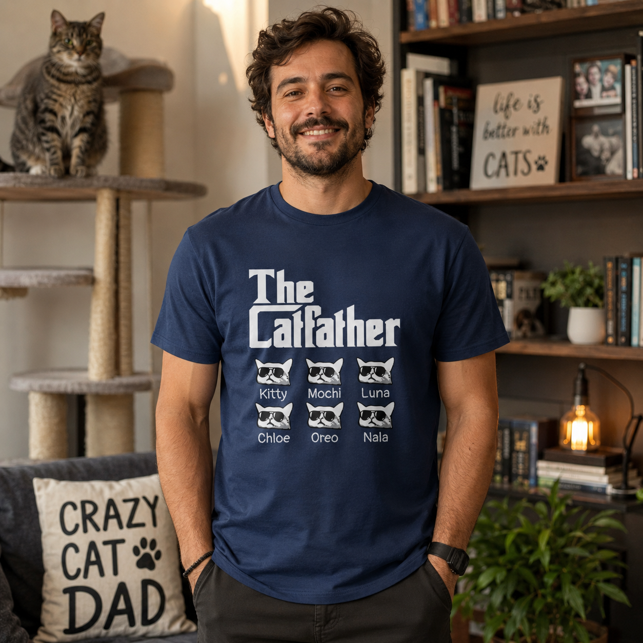 Personalized Cat Dad Unisex T-Shirt – Custom Number of Cats & Cat Names Gift