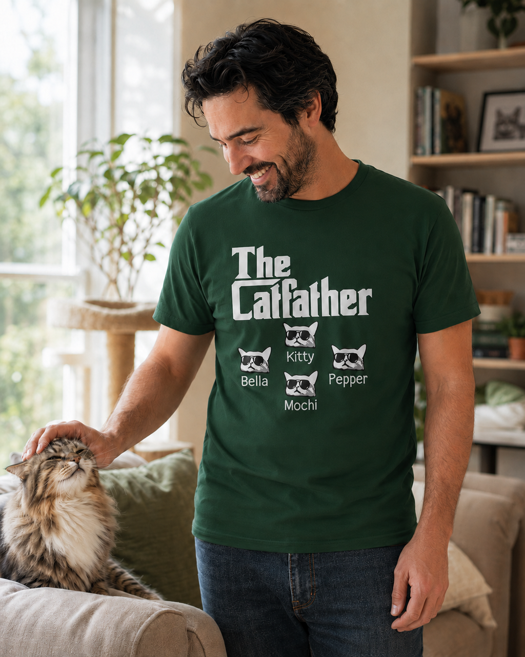 Personalized Cat Dad Unisex T-Shirt – Custom Number of Cats & Cat Names Gift
