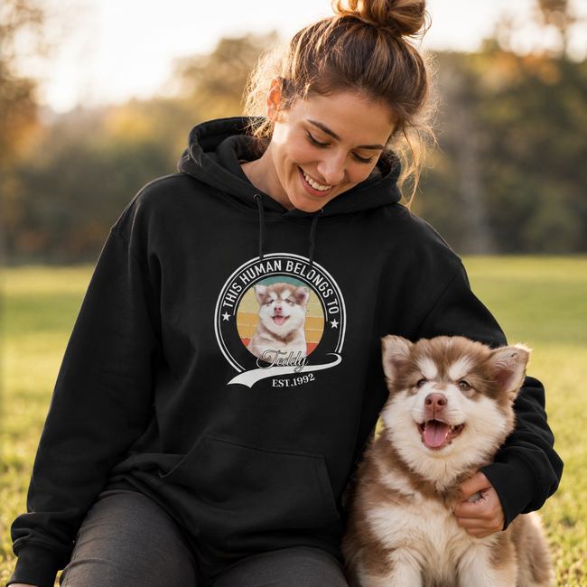 Personalized Pet Photo, Background, Name & Est Year Unisex Hoodie – Custom Dog or Cat Owner Gift Main Image