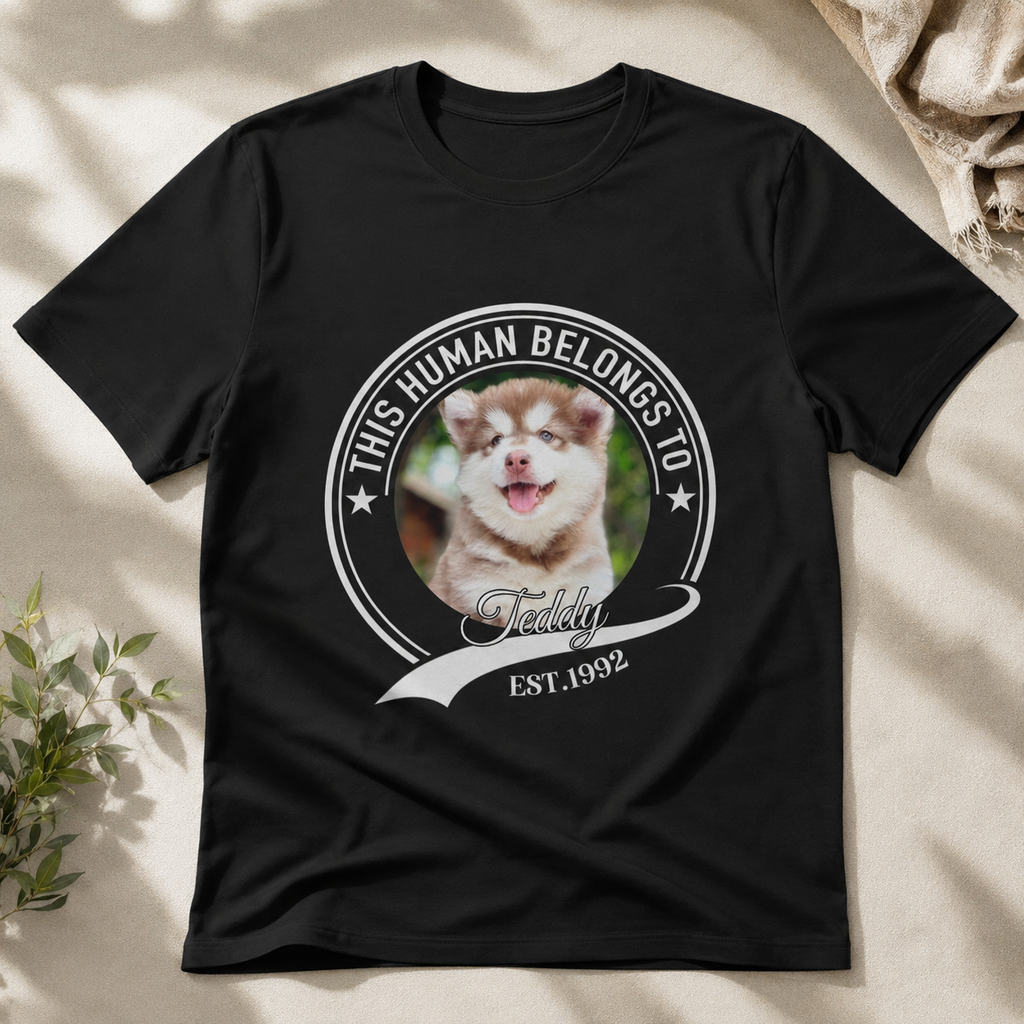 Personalized Pet Photo, Name & Est Year Unisex T-Shirt – Custom Dog or Cat Owner Gift