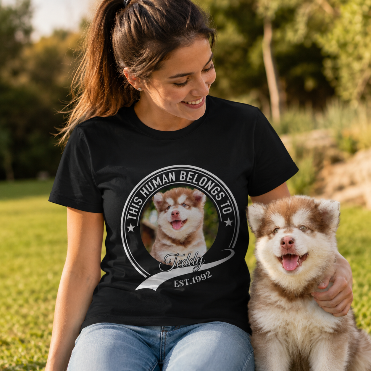 Personalized Pet Photo, Name & Est Year Unisex T-Shirt – Custom Dog or Cat Owner Gift