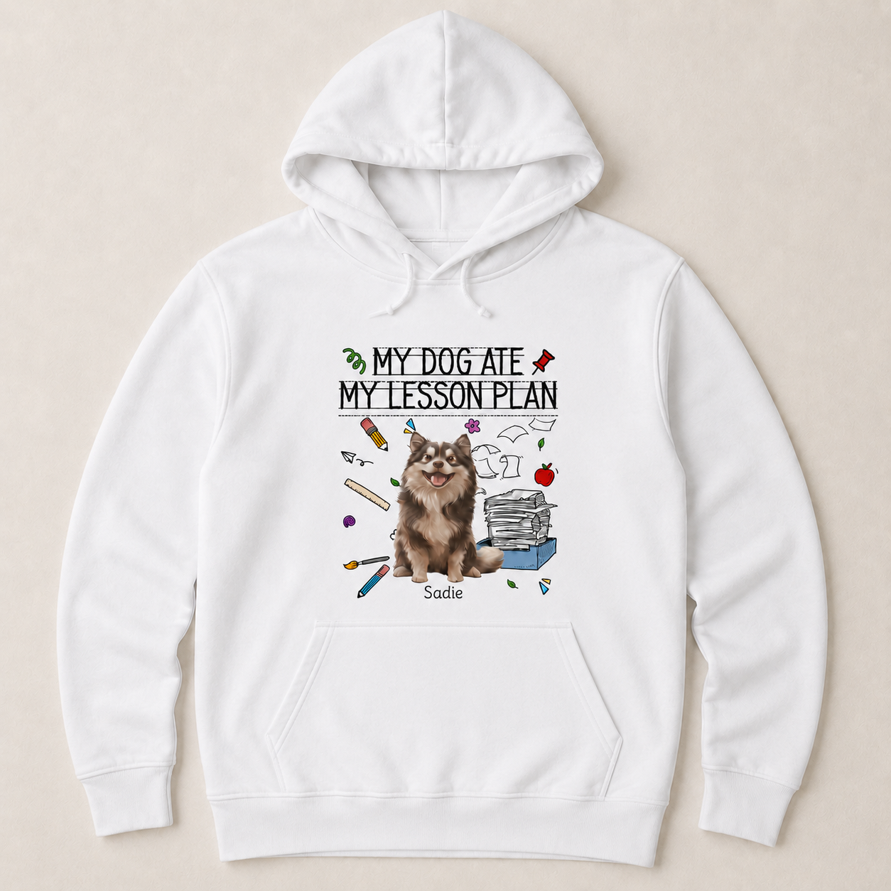 Personalized Teacher Dog Breed & Name Unisex Hoodie – My Dog Ate My Lesson Plan Custom Pullover