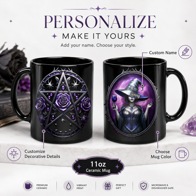 Halloween Custom Ceramic Mug 11oz - Personalized Best Friend Birthday Gifts For Women, Besties, Sisters, BFF - Witch Vibes Only This Halloween Hover Image