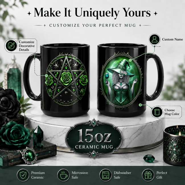 Halloween Custom Ceramic Mug 15oz - Personalized Best Friend Birthday Gifts For Women, Besties, Sisters, BFF - Witch Vibes Only This Halloween Hover Image