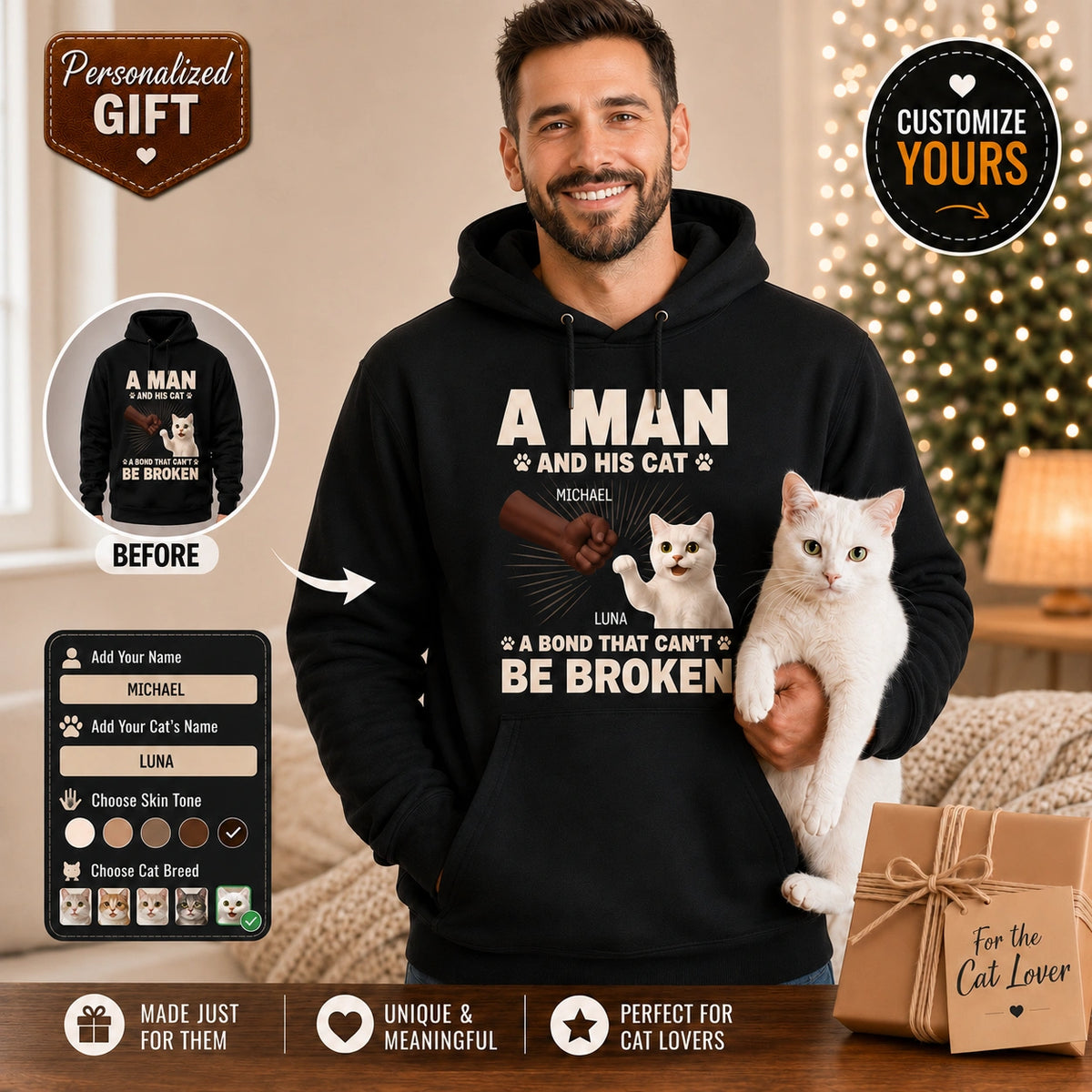Personalized Cat Hoodie, Cat Dad Hoodie, Custom Cat Hoodie, Personalized Cat Gift, Cat Lover Gift