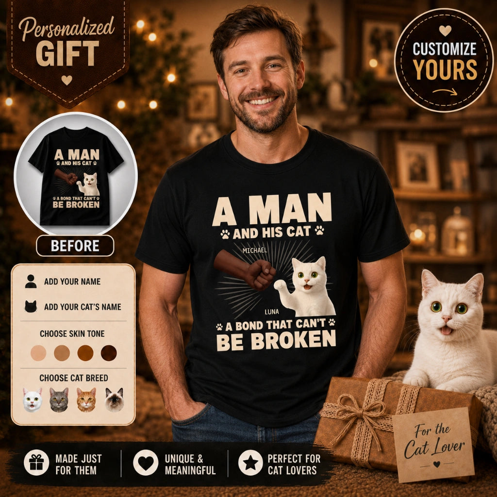 Personalized Cat Shirt, Cat Dad T-Shirt, Custom Cat Shirt, Personalized Cat Gift, Cat Lover Gift