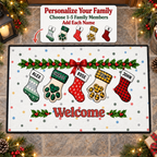 Personalized Christmas Doormat, Welcome Mat  – Custom Welcome Mat, Custom Family Doormat with Stockings