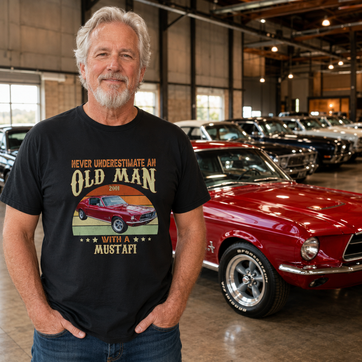 Personalized Classic Car Photo T-Shirt – Never Underestimate an Old Man Custom Car Shirt