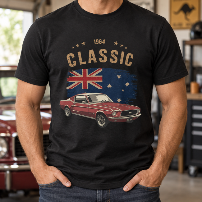 Personalized Classic Car Shirt with Custom Photo, Year & Flag – Retro T-Shirt for Car Lovers Main Image
